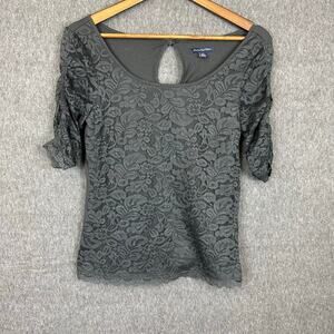 American Eagle Lace Front 3/4 Sleeve Top Sz S Gray Vampire Bella Swan Inspired